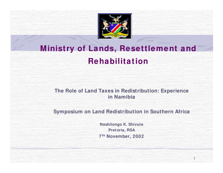 ministry of lands resettlement and rehabilitation