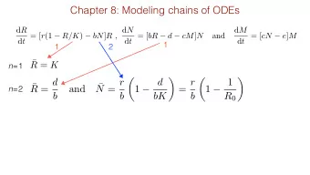 Chapter 8: Modeling chains of ODEs d R d t = [ r (1  R/K )  bN ] R , d N d M d t = [ bR  d