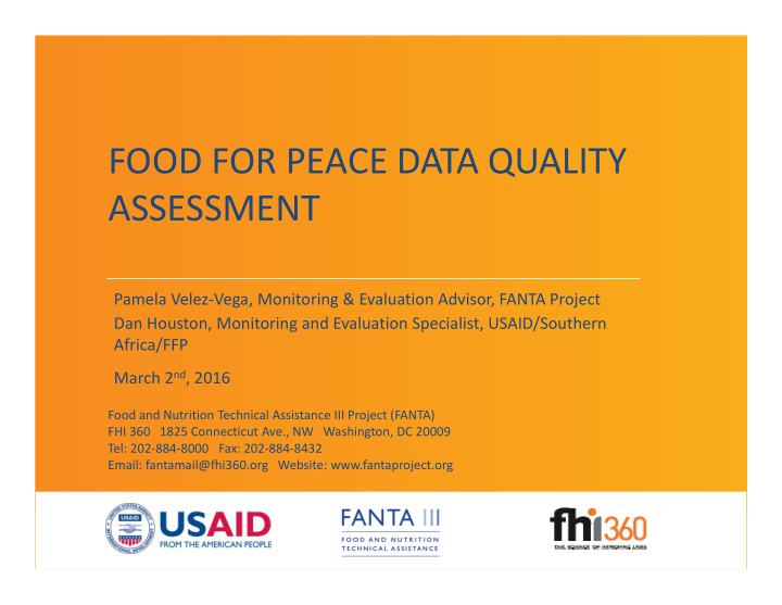 food for peace data quality assessment