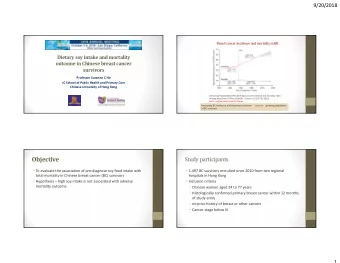 Objective  Study participants  To evaluate the association of prediagnose soy food intake