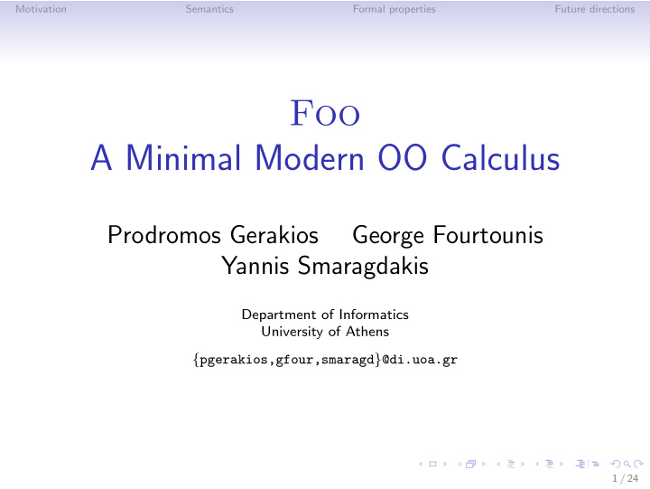 foo a minimal modern oo calculus