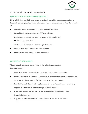 2020 Fees Excl. VAT on RAF Actuarial Assessments  R6750 per assessment (based on initial