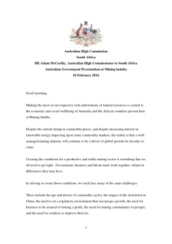 Australian High Commission  South Africa  HE Adam McCarthy, Australian High Commissioner to South