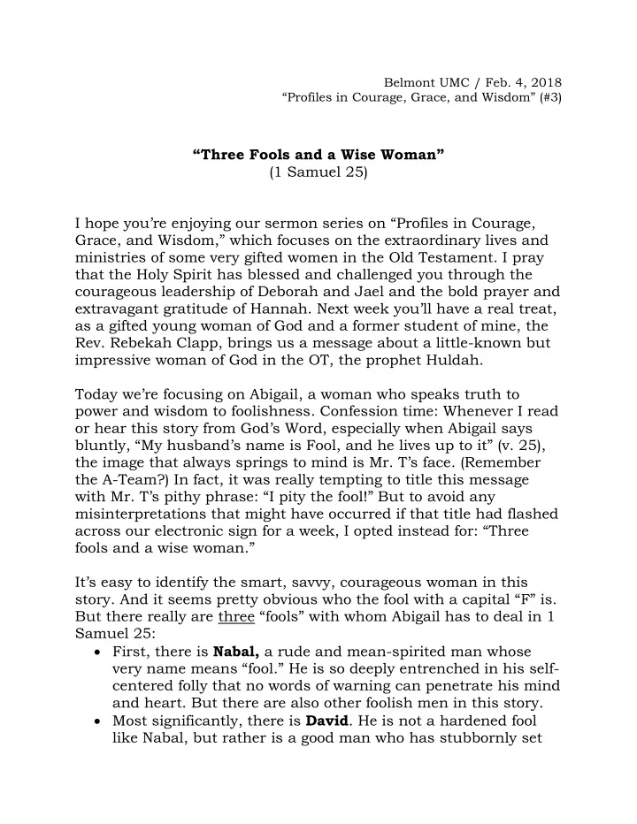 three fools and a wise woman 1 samuel 25 i hope you re