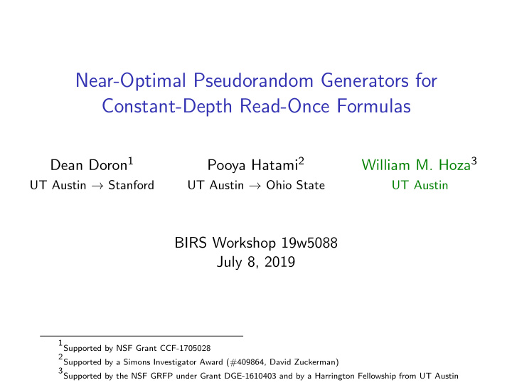 near optimal pseudorandom generators for constant depth