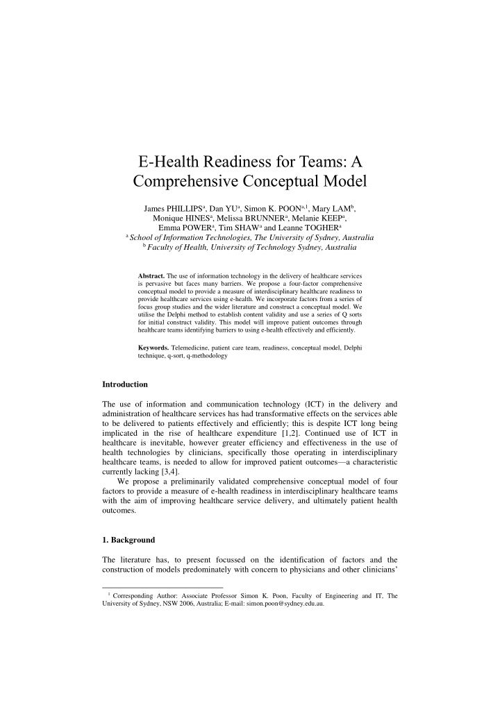 e health readiness for teams a comprehensive conceptual