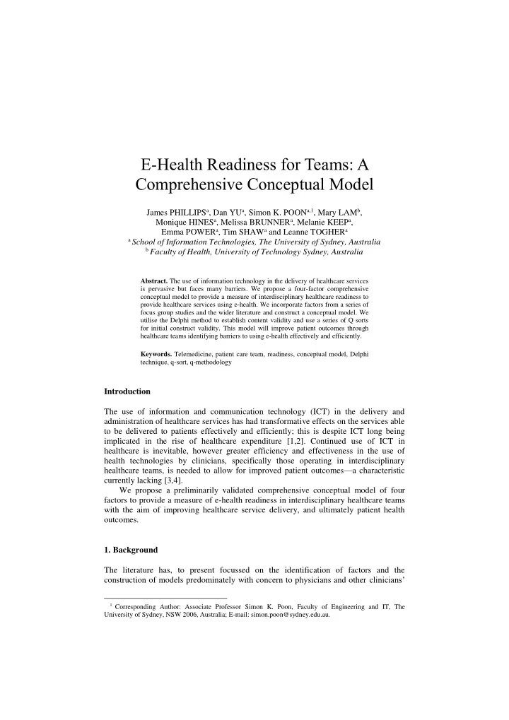 e health readiness for teams a comprehensive conceptual