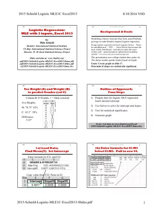 2015 Schield Logistic MLE1C Excel2013  8/18/2016 V0D  V0D  V0D  2015 Schield Logistic MLE 1C