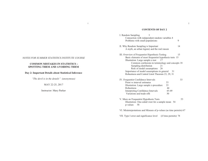 contents of day 2 i random sampling 3 connection with