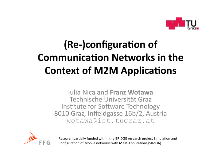 re configura on of communica on networks in the context