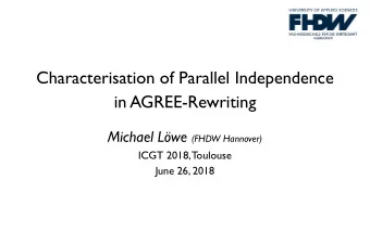 Characterisation of Parallel Independence  in AGREE-Rewriting Michael Lwe (FHDW Hannover)  ICGT