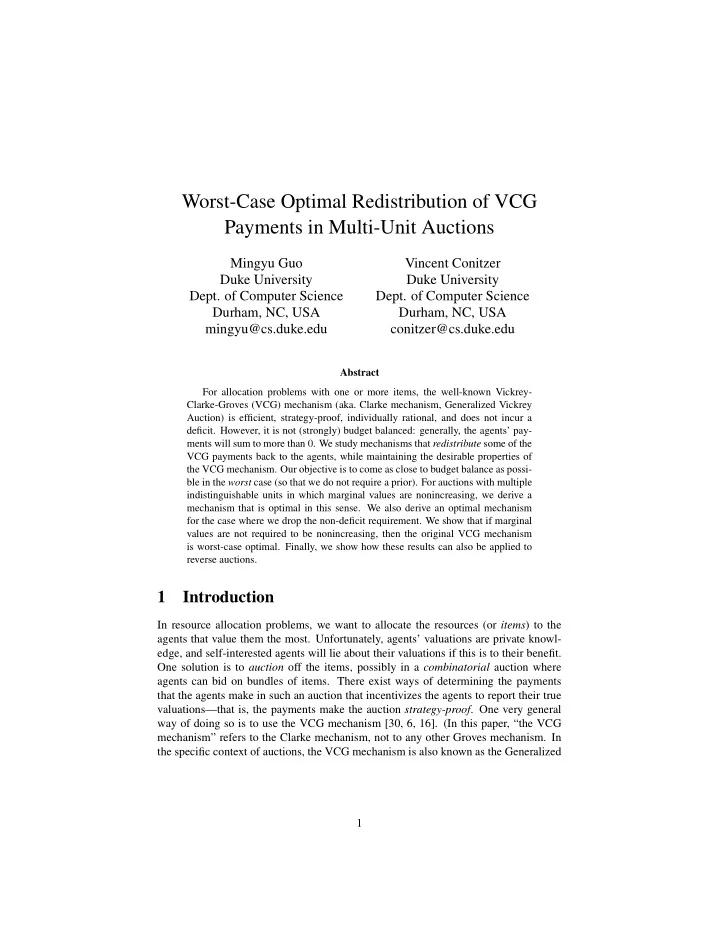 worst case optimal redistribution of vcg payments in