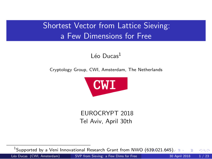 shortest vector from lattice sieving a few dimensions for