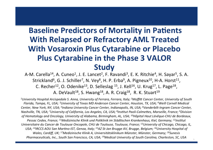 baseline predictors of mortality in pa2ents with relapsed