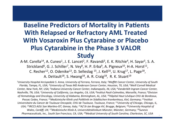 baseline predictors of mortality in pa2ents with relapsed