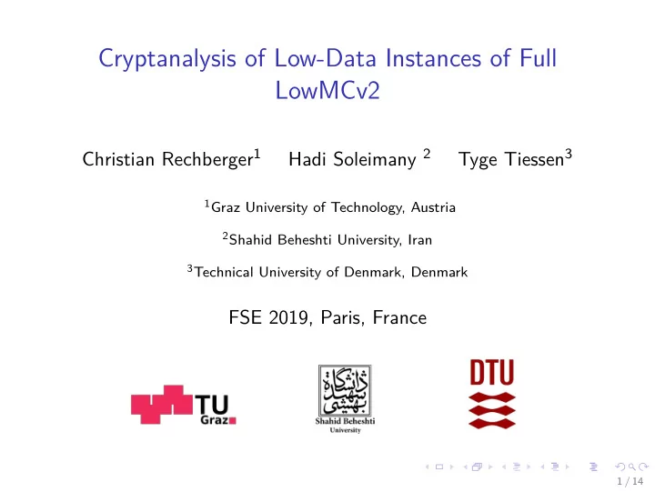 cryptanalysis of low data instances of full lowmcv2
