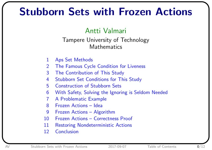 stubborn sets with frozen actions