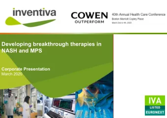 Developing breakthrough therapies in  NASH and MPS  Corporate Presentation  March 2020  DISCLAIMER
