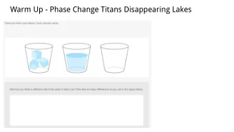 Warm Up - Phase Change Titans Disappearing Lakes  Investigating Methane on Titan  What questions