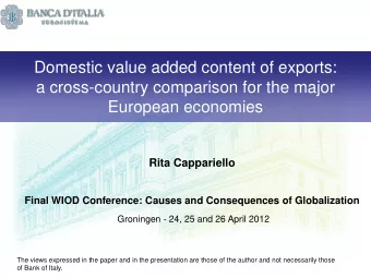 Domestic value added content of exports:  a cross-country comparison for the major  European