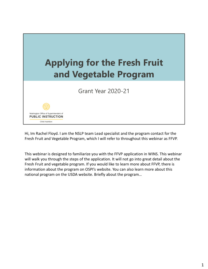 applying for the fresh fruit and vegetable program