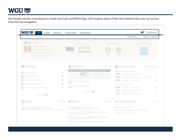 our header sectjon now features a fresh new look and wgu