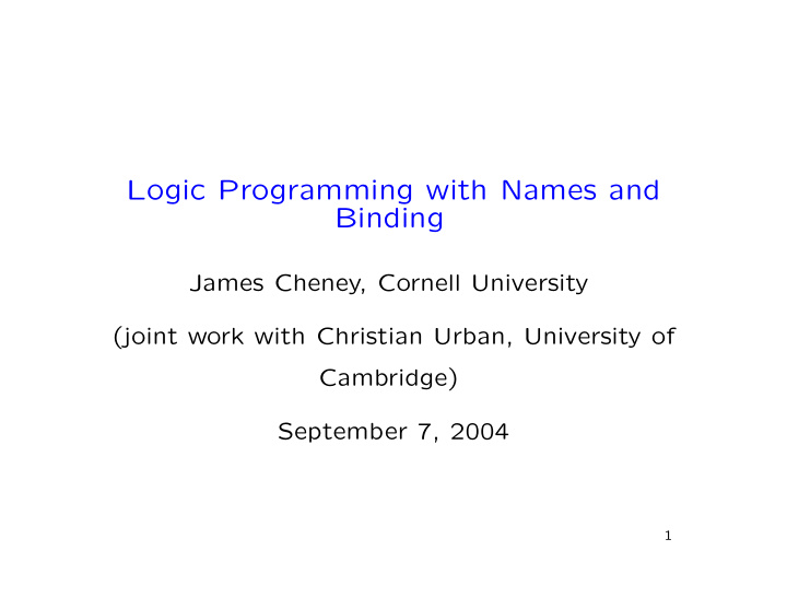 logic programming with names and binding