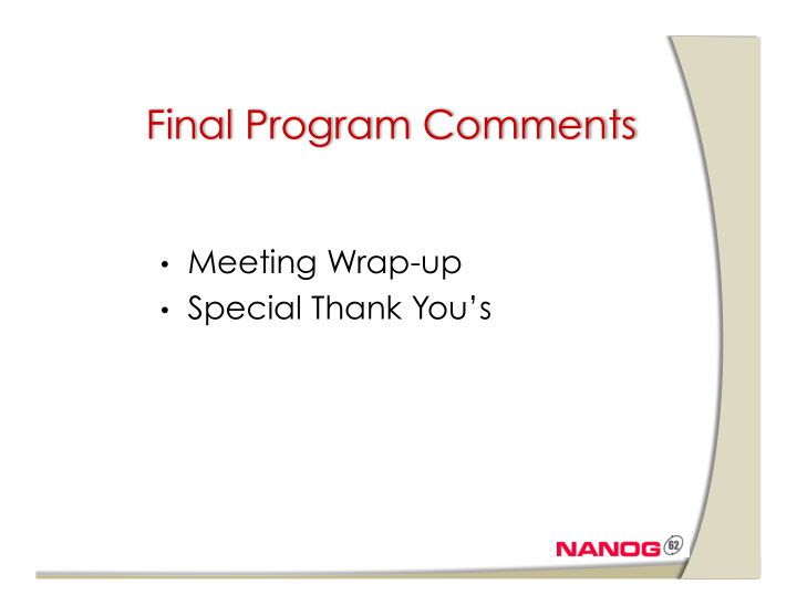 final program comments