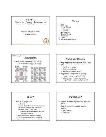 CS137:  Today  Electronic Design Automation   Idea   Challenges   Path Selection