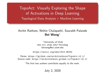 TopoAct: Visually Exploring the Shape  of Activations in Deep Learning  Topological Data Analysis +