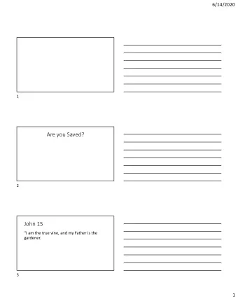 Are you Saved?  2  John 15  I am the true vine, and my Father is the  gardener.  3  1  6/14/2020