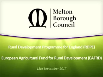 Rural Development Programme for England (RDPE) European Agricultural Fund for Rural Development