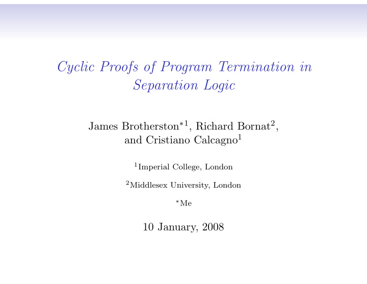 cyclic proofs of program termination in separation logic