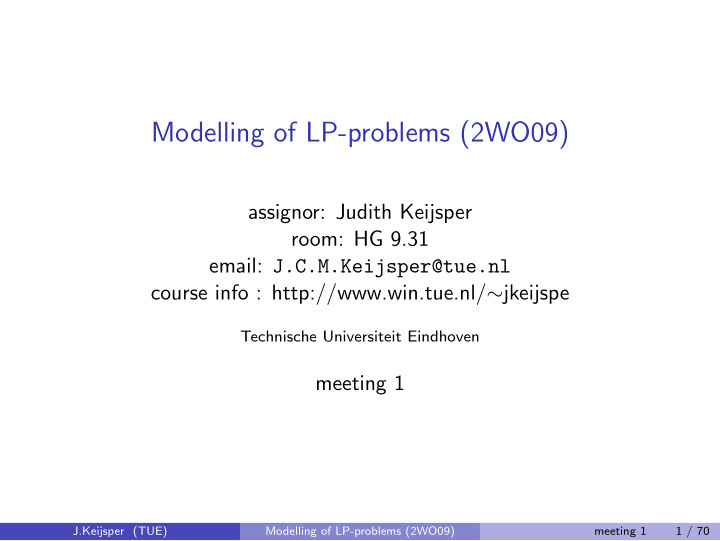 modelling of lp problems 2wo09