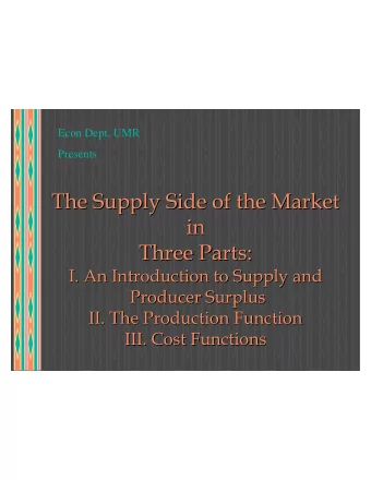 The Supply Side of the Market  The Supply Side of the Market  in  in  Three Parts:  Three Parts: