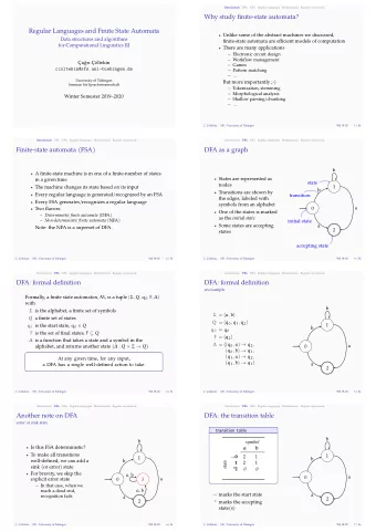 Regular Languages and Finite State Automata  Minimization  . ltekin,  SfS / University of