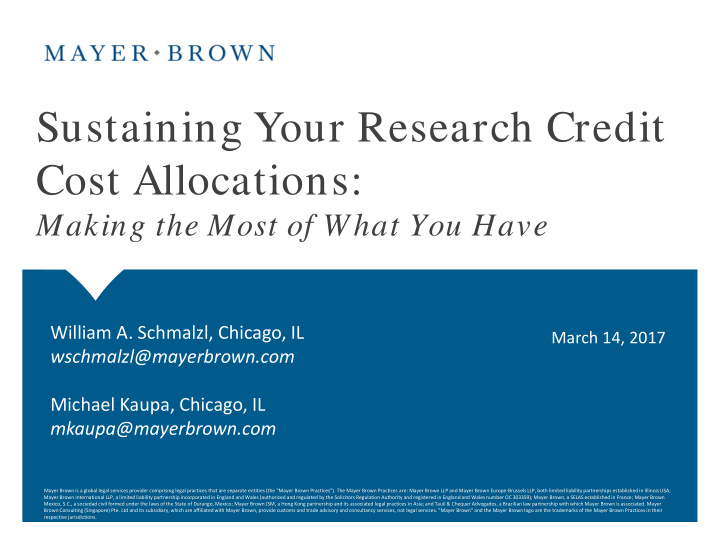sustaining your research credit cost allocations