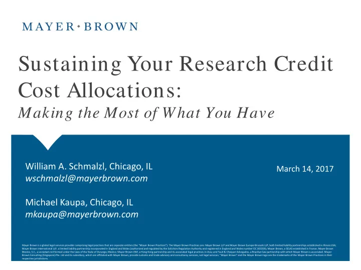 sustaining your research credit cost allocations