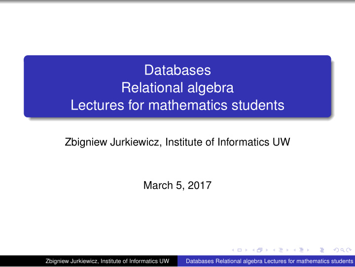 databases relational algebra lectures for mathematics