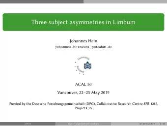 Three subject asymmetries in Limbum  Johannes Hein  johannes.hein@uni-potsdam.de  ACAL 50