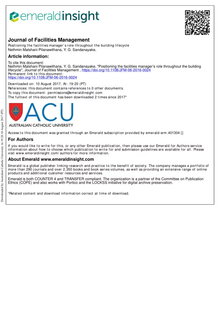 journal of facilities management