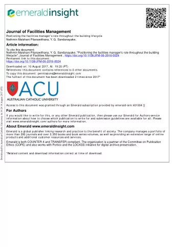 Journal of Facilities Management  Positioning the facilities manager s role throughout the