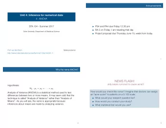 NEWS FLASH!  Jelly beans rumored to cause acne!!!  Hypothesis: H o :  1 =  2 = . . . =  k