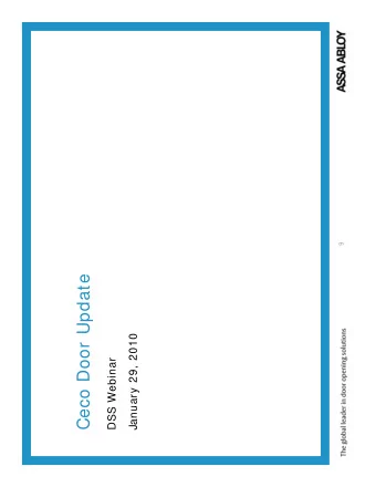 Ceco Door Update  January 29, 2010  DSS Webinar  Ceco Door  New CExpress Products  Three new