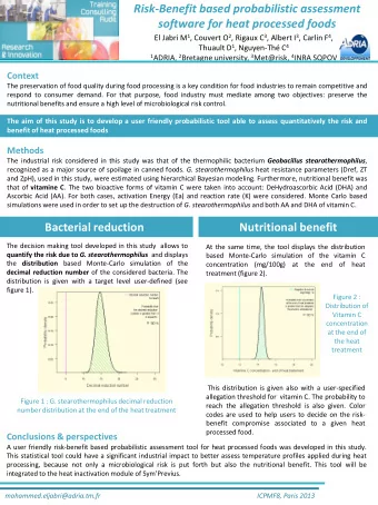 Risk-Benefit based probabilistic assessment  software for heat processed foods El Jabri M 1 ,