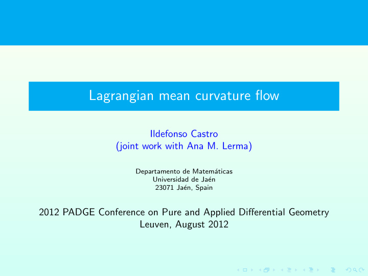 lagrangian mean curvature flow