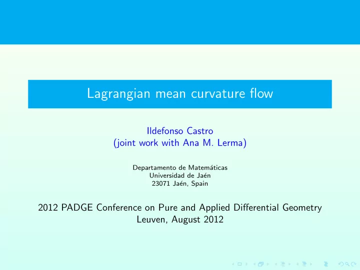 lagrangian mean curvature flow