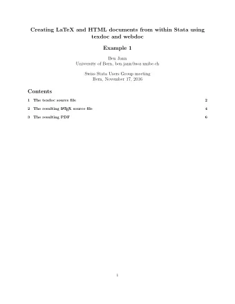 Creating LaTeX and HTML documents from within Stata using  texdoc and webdoc  Example 1  Ben Jann