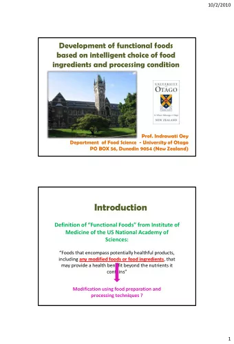Introduction Definition of Functional Foods from Institute of  Medicine of the US National