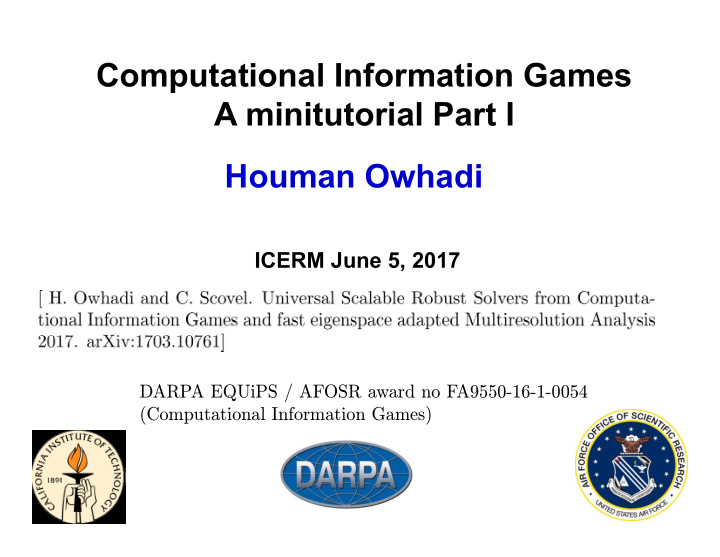 computational information games a minitutorial part i